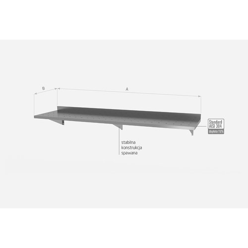 INOXI Półka wisząca ze stali nierdzewnej na konsolach, perforowana z trzema konsolami | 1800x400x(h)250 mm