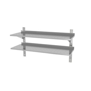 INOXI Półka wisząca ze stali nierdzewnej przestawna podwójna, perforowana z dwiema konsolami | 800x300x(h)600 mm