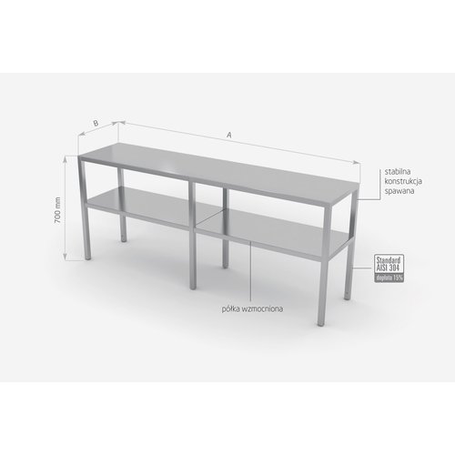 INOXI Nadstawka ze stali nierdzewnej na stół dwupoziomowa | 1800x300x(h)700 mm