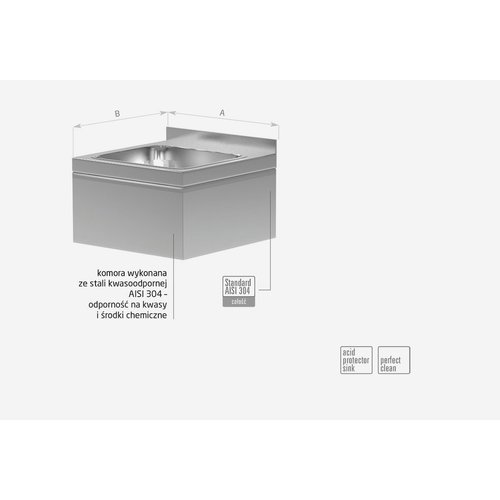 INOXI Umywalka ze stali nierdzewnej kwasoodporna zabudowana 400x295x(h)200 mm z komorą prostokątną | 400x447100x(h)0 mm