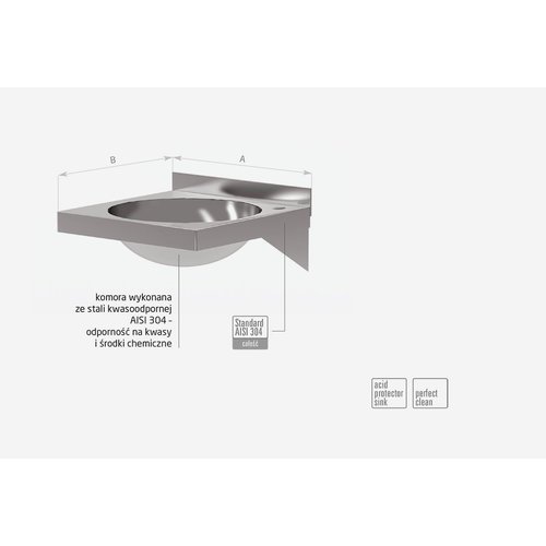 Umywalka ze stali nierdzewnej kwasoodporna niezabudowana 400x400x(h)150 mm z komorą okrągła | 400x400x(h)0 mm