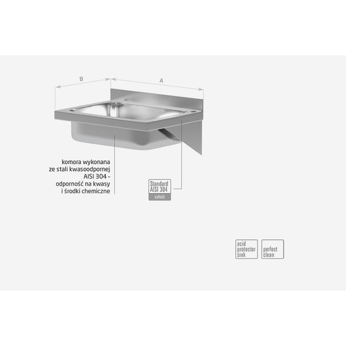 Umywalka ze stali nierdzewnej kwasoodporna niezabudowana 400x295x(h)150 mm z komorą prostokątną