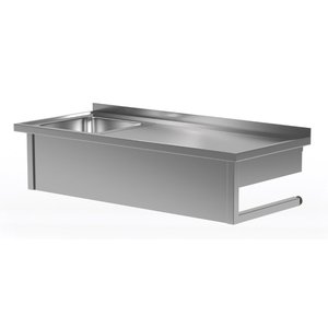 INOXI Stół wiszący ze stali nierdzewnej ze zlewem - komora po lewej stronie | 800x700x(h)300 mm