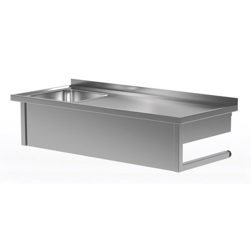 INOXI Stół wiszący ze stali nierdzewnej ze zlewem - komora po lewej stronie | 800x700x(h)300 mm