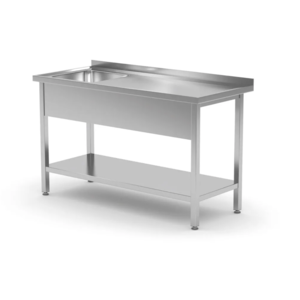 Self assembly stainless steel table with sink and undershelf - sink on left side | 800x600x(h)850 mm