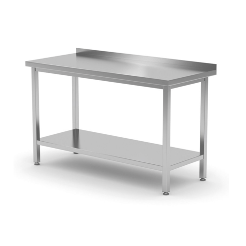 Skręcany stół ze stali nierdzewnej przyścienny z półką | 800x600x(h)850 mm