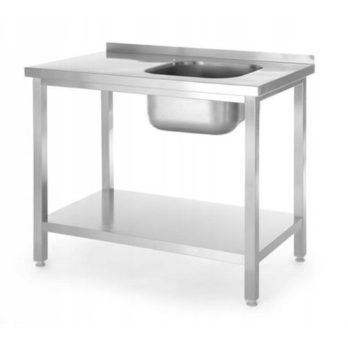 Skręcany stół ze stali nierdzewnej ze zlewem 1-komorowym i półką - zlew po prawej | 800x600x(h)850 mm