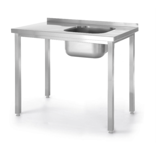 Skręcany stół ze stali nierdzewnej ze zlewem 1-komorowym bez półki - zlew po prawej | 1000x600x(h)850 mm