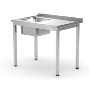 Skręcany stół ze stali nierdzewnej z jednym zlewem lewy | 1000x600x(h)850 mm