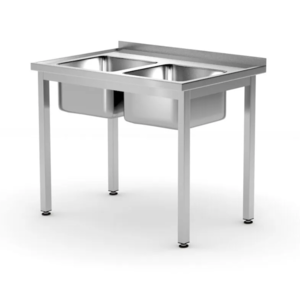 Skręcany stół ze stali nierdzewnej z dwoma zlewami | 1000x700x(h)850 mm