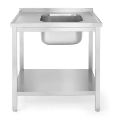 Skręcany stół ze stali nierdzewnej z jednym zlewem | 600x700x(h)850 mm