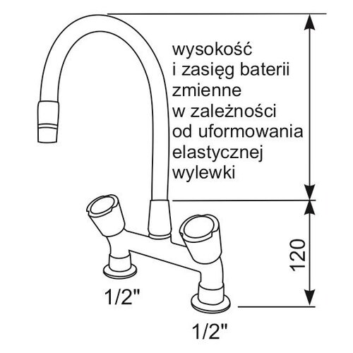 Bateria zlewozmywakowa stojąca dwuootworowa z elastyczną wylewką o długości 530 mm, pomarańczowa