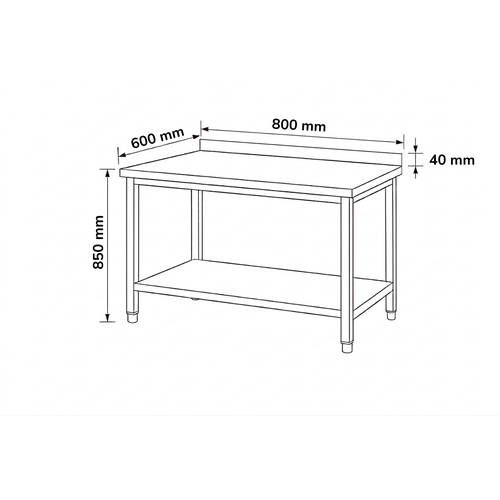 INOXI Stół przyścienny z półką INOXI 800x600x(h)850mm, skręcany