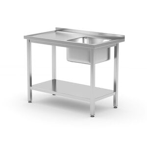 INOXI Stół ze zlewem i półką - komora po prawej stronie | 1000x700 mm, skręcany