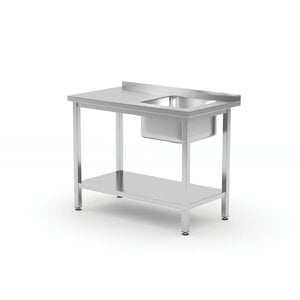 INOXI Stół ze zlewem i półką - komora po prawej stronie | 800x600 mm, skręcany