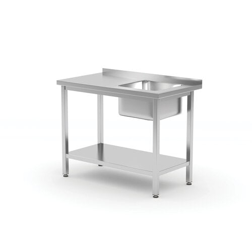 INOXI Stół ze zlewem i półką - komora po prawej stronie | 800x600 mm, skręcany