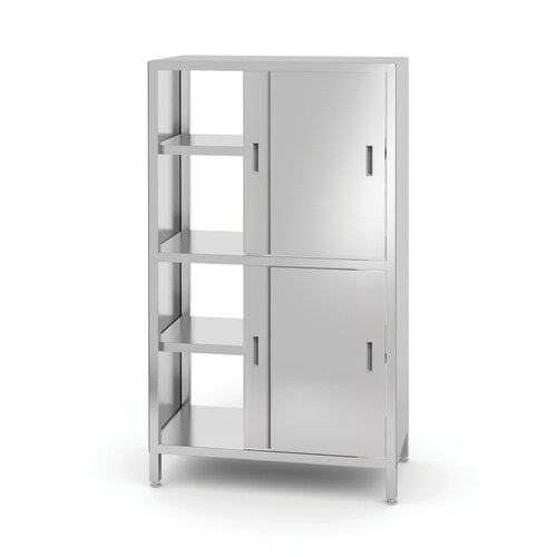 INOXI Szafa przelotowa ze stali nierdzewnej z przegrodą i drzwiami suwanymi o wymiarach 800x500x(h)1800 mm, skręcana