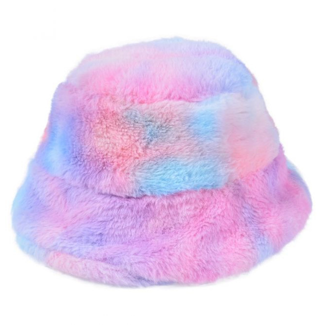 Regenboog Print Faux Fur Bucket Hat