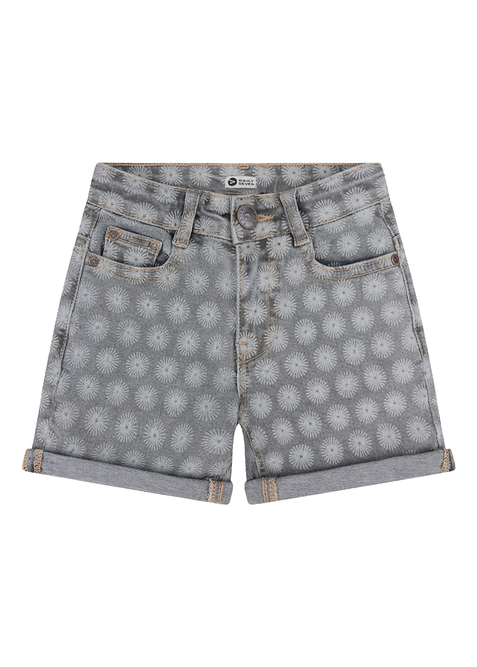 Daily 7 Denim Short Wide Fit Printed Grey Denim