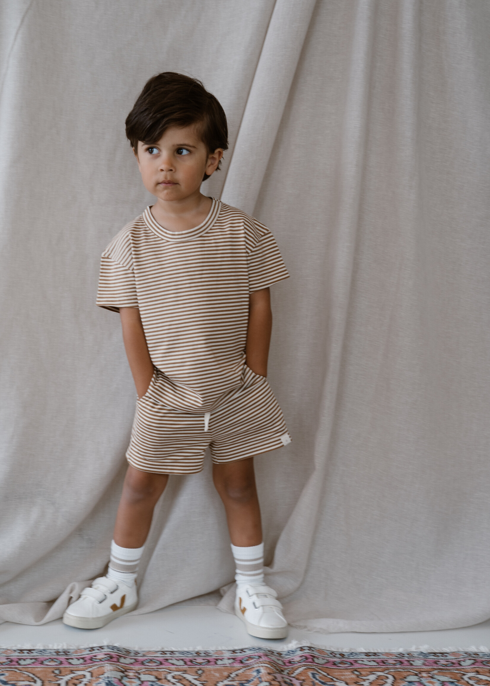 Navy Natural Niels short biscuit stripe
