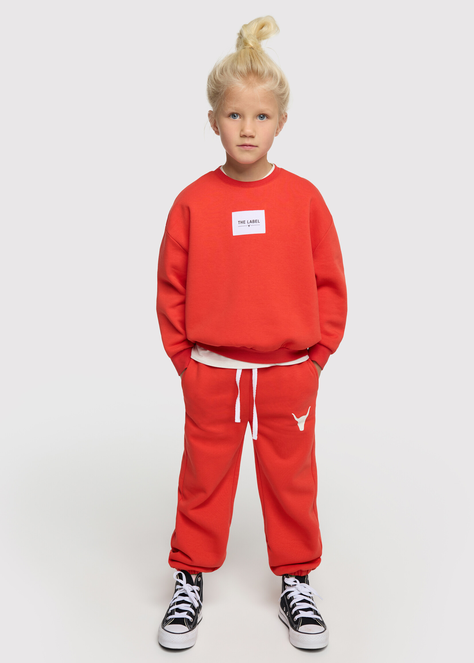 Alix Mini kids knitted label sweater | bright red