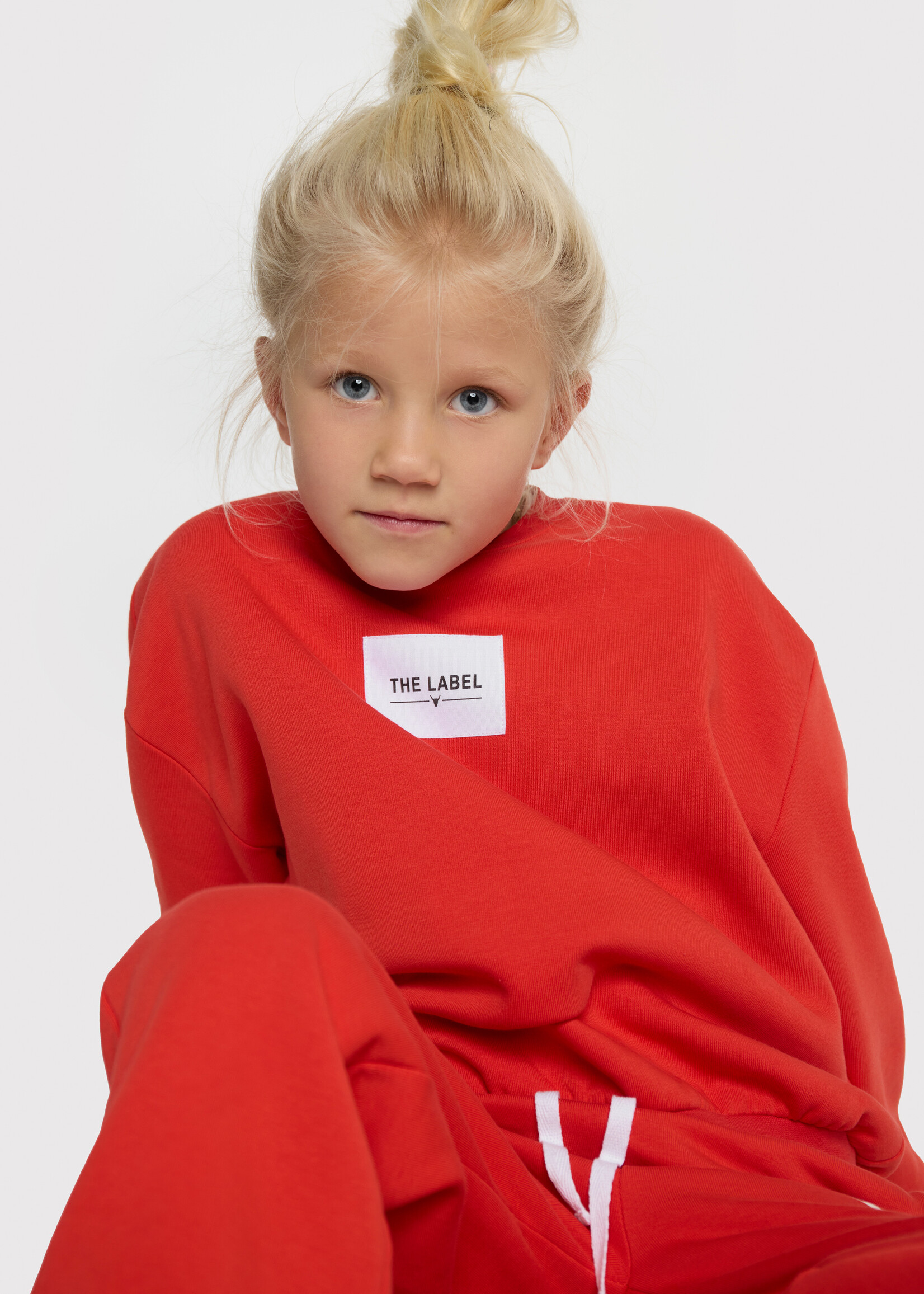 Alix Mini kids knitted label sweater | bright red