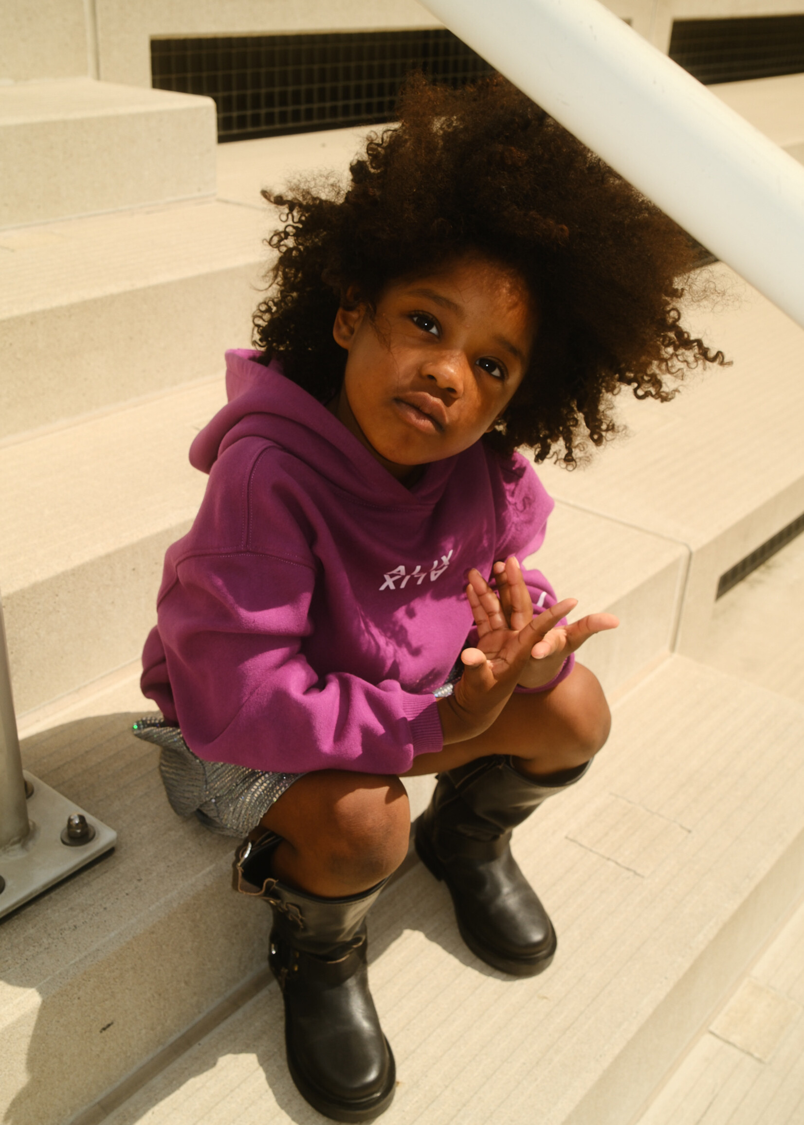 Alix Mini kids knitted logo hoody | purple magic