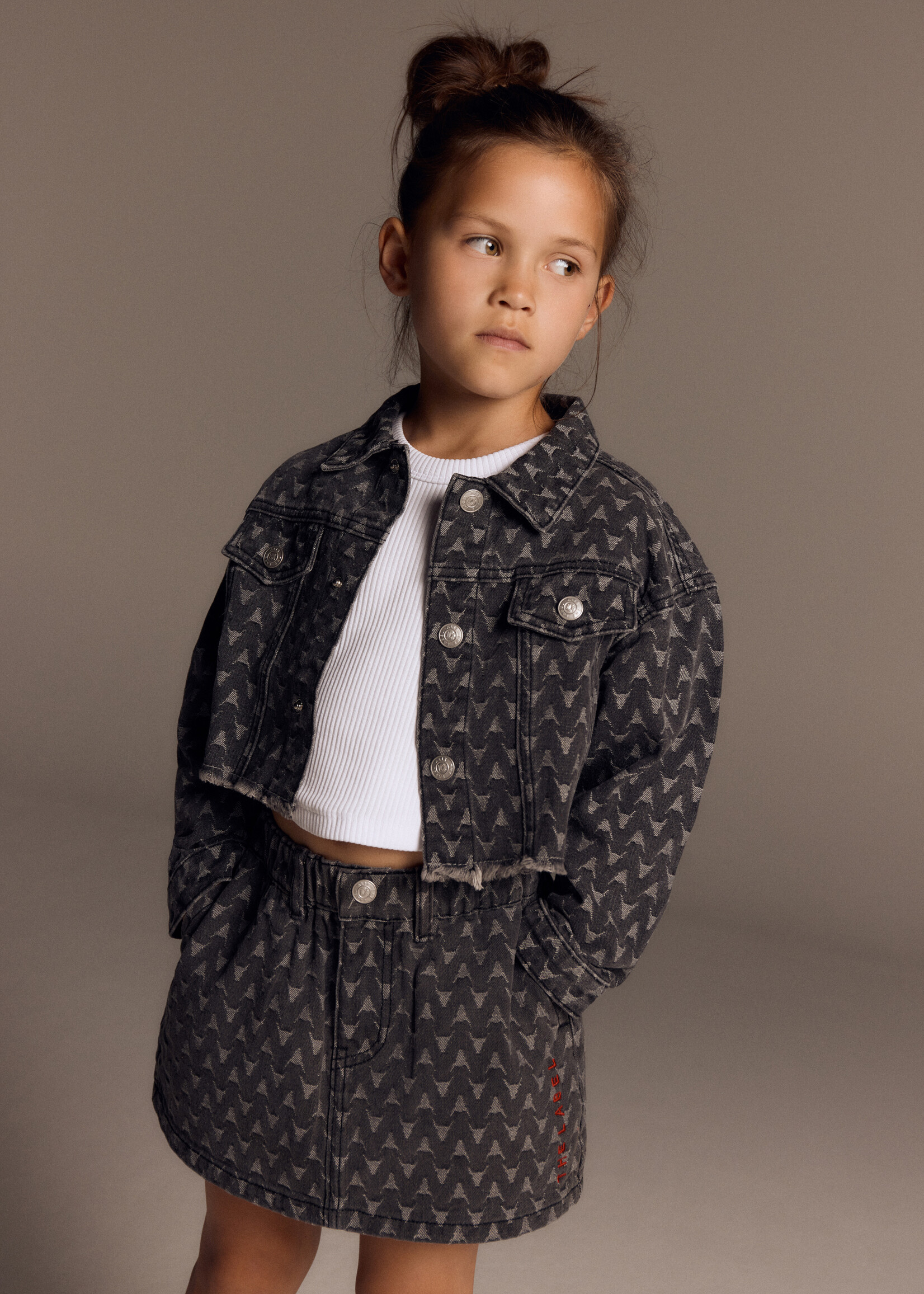 Alix Mini kids woven bull cropped denim jacket