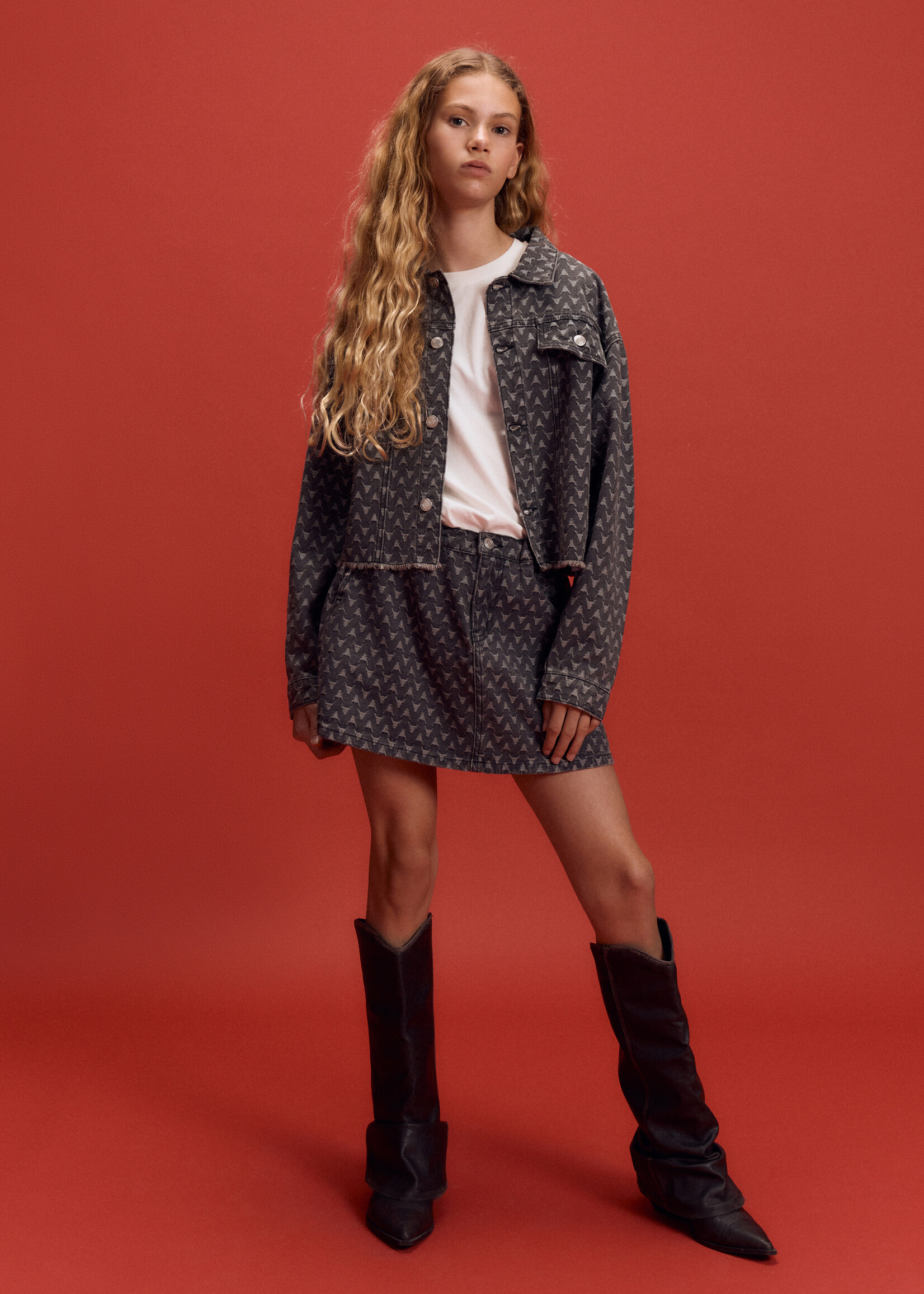 Alix Mini kids woven bull cropped denim jacket