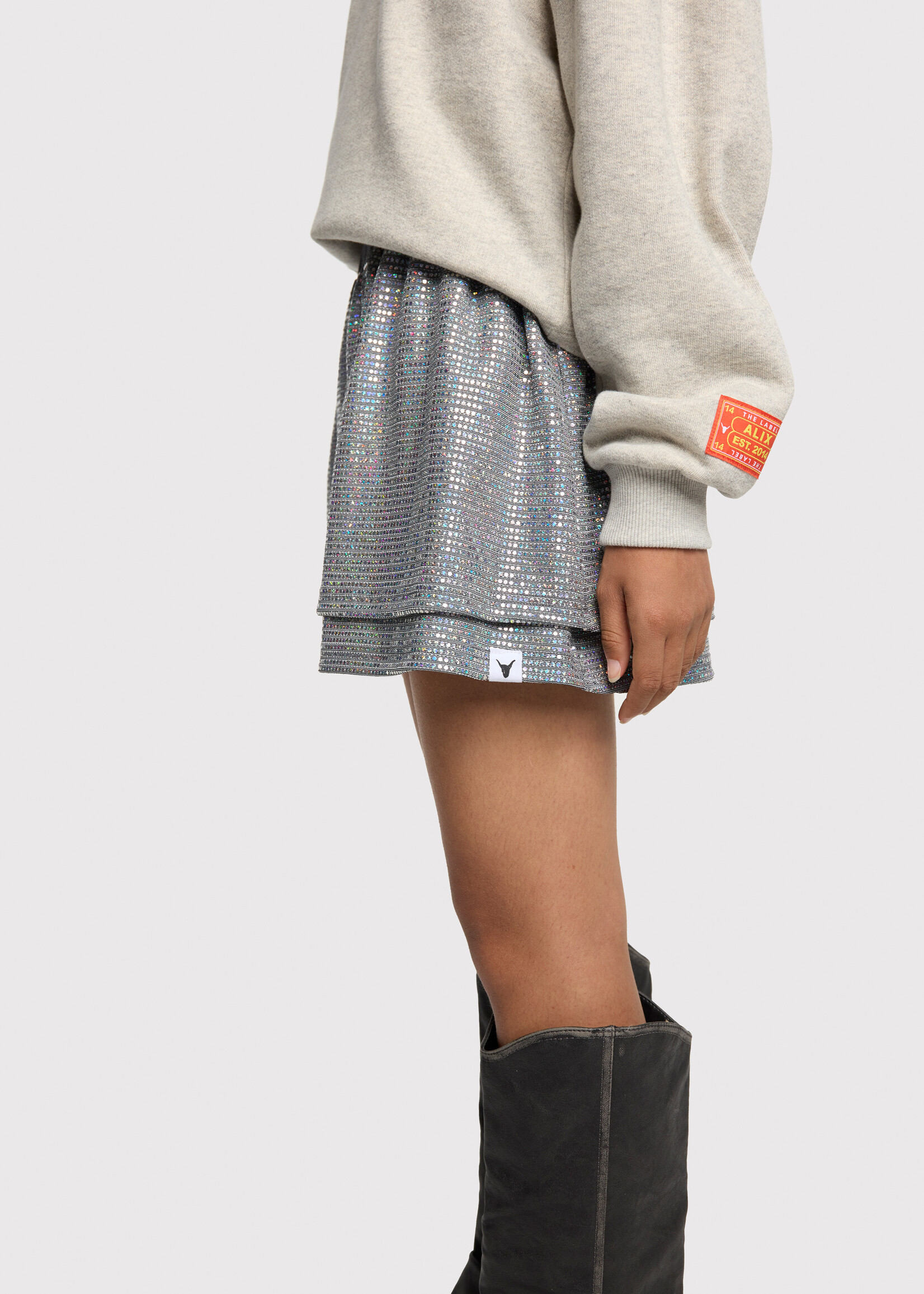 Alix Mini kids knitted sparkle skirt | silver