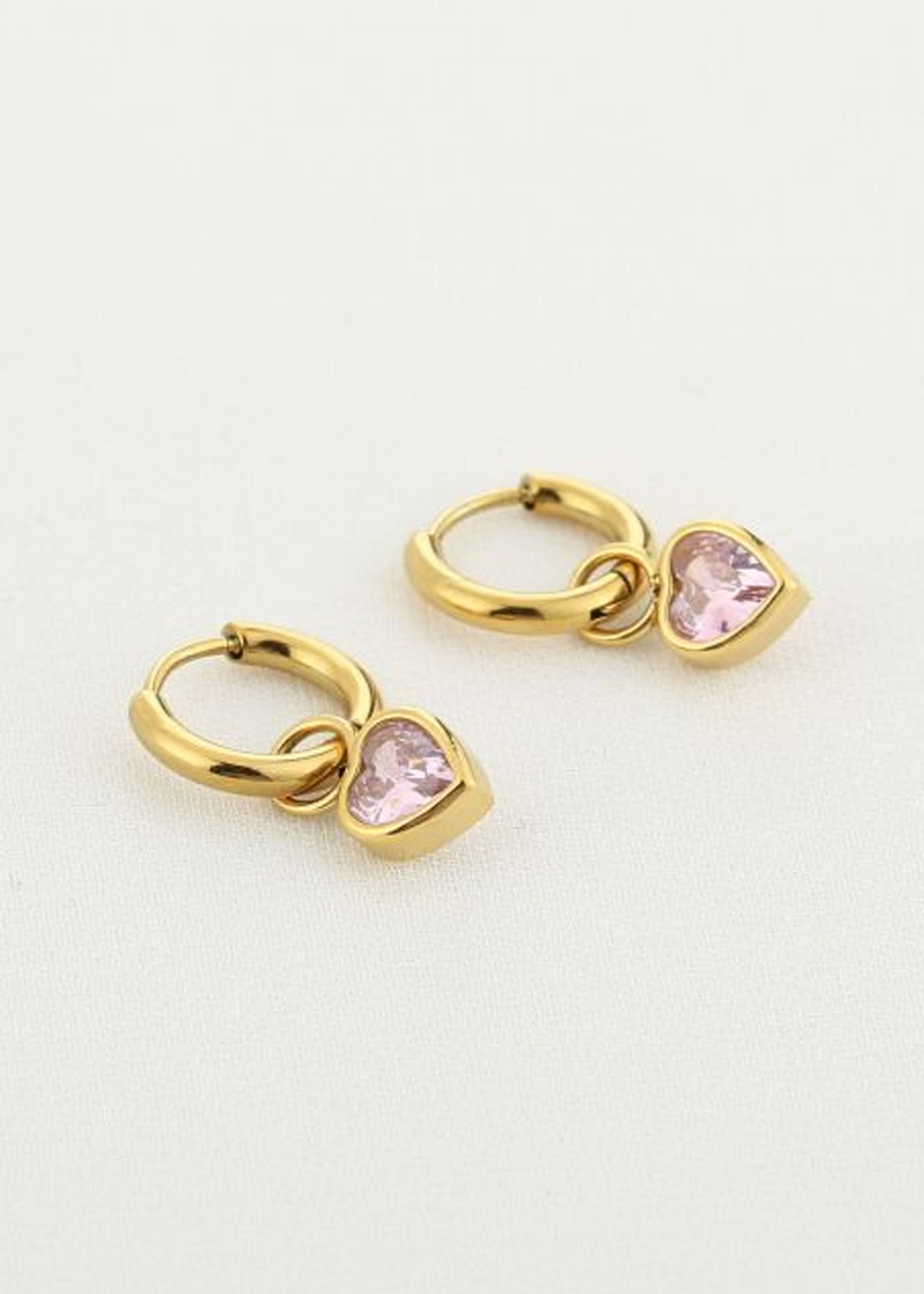 Oorbellen Hanger Pink Heart Gold