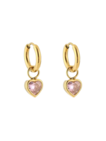 Oorbellen Hanger Pink Heart Gold