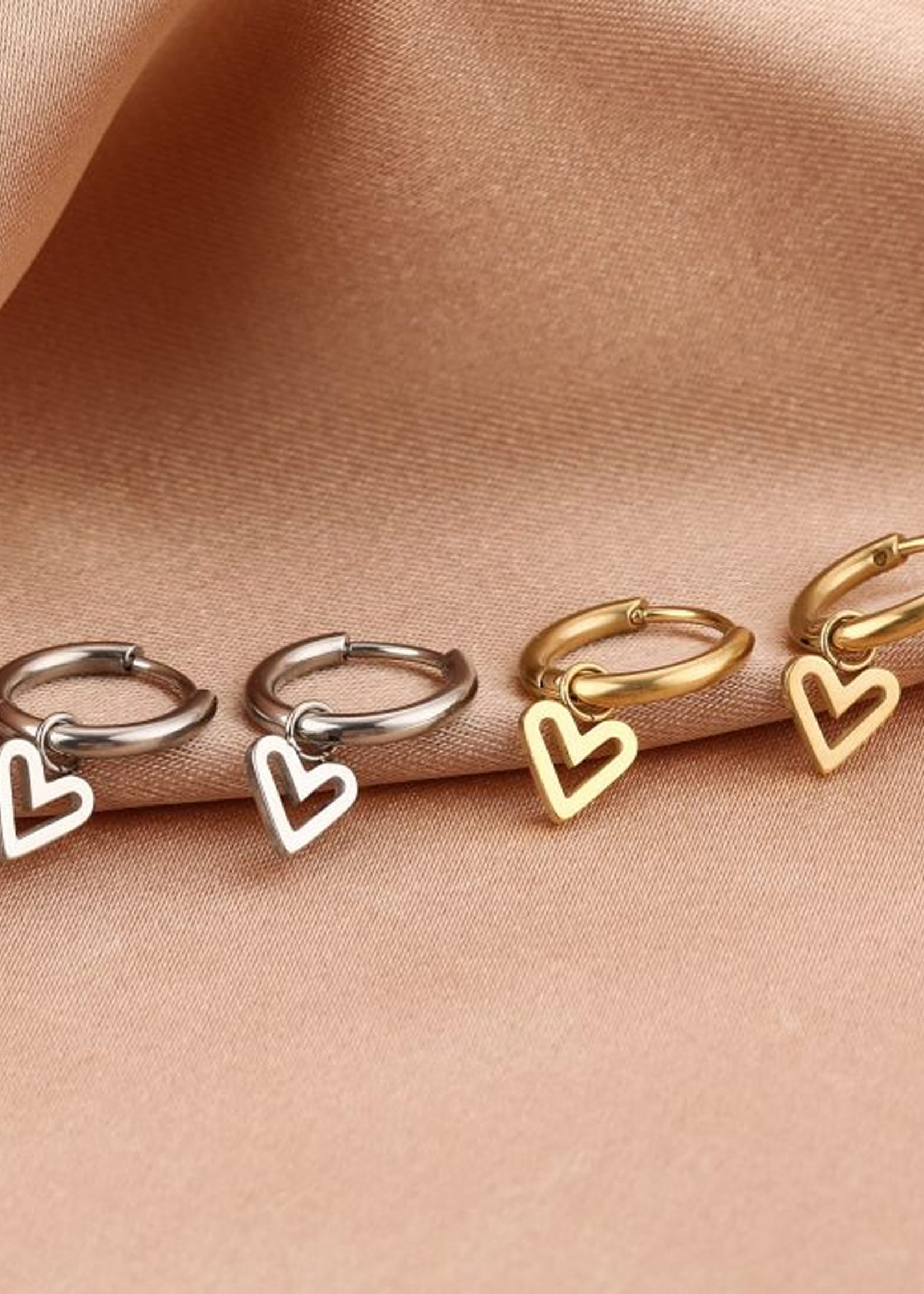 Oorbellen Hanger Open Heart Silver