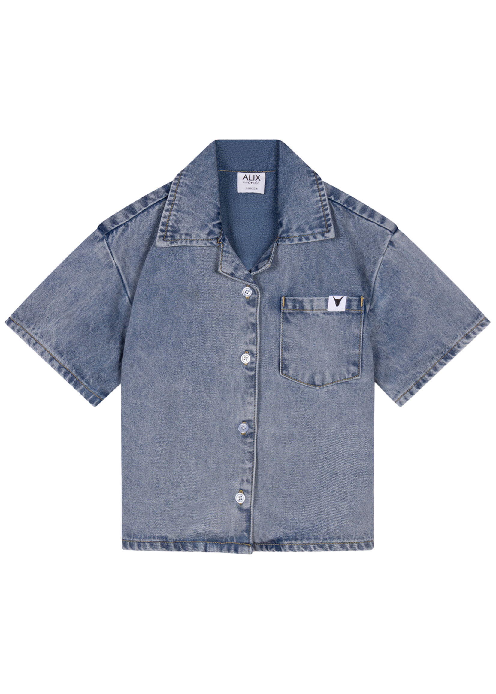 Alix Mini kids woven short sleeve denim blouse