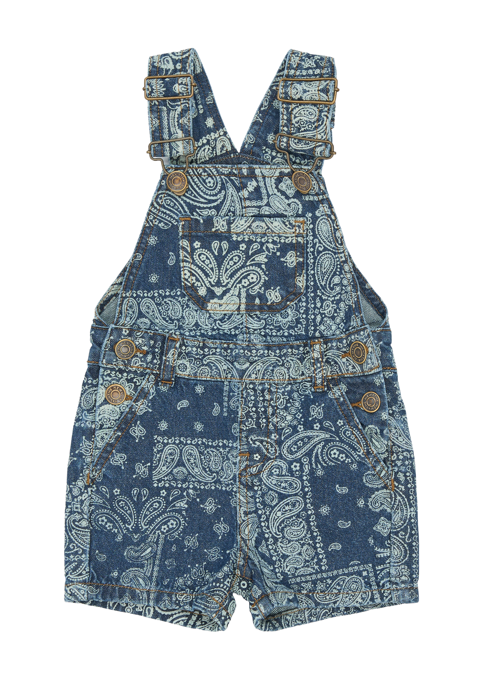 The New Siblings Story Short Denim Dungarees medium blue AOP