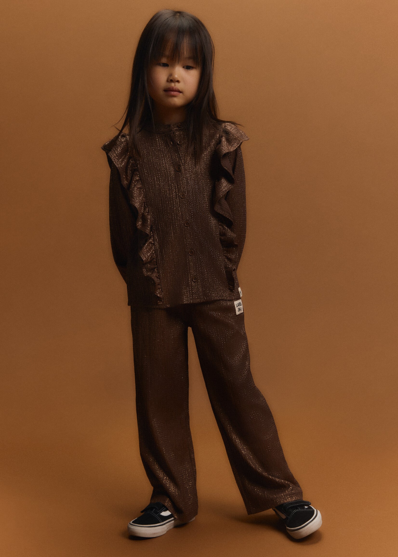 Alix Mini Knitted Shiny Wide Leg Pants | Warm Brown