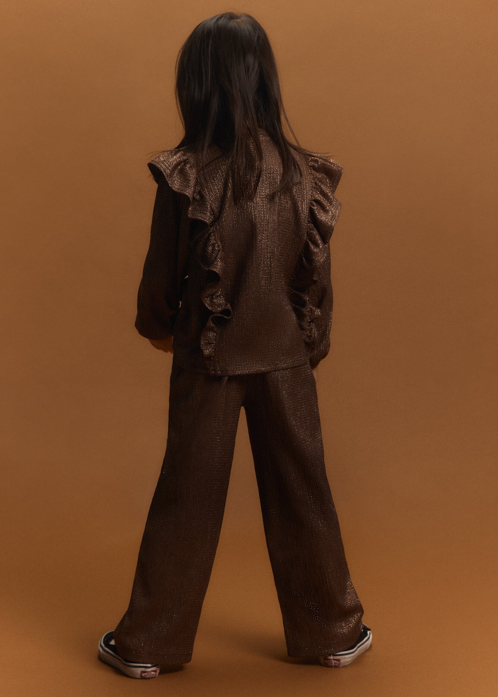 Alix Mini Knitted Shiny Wide Leg Pants | Warm Brown