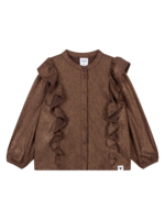 Alix Mini Knitted Shiny Ruffle Blouse | Warm Brown