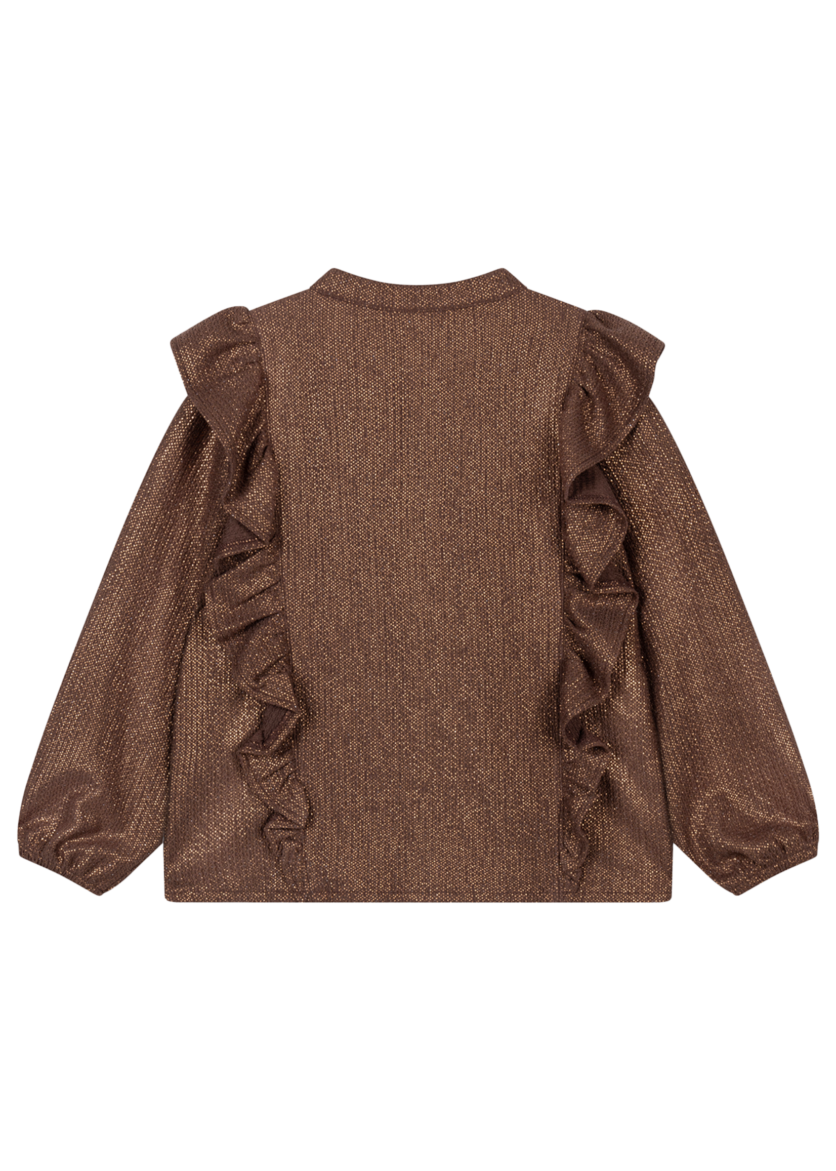 Alix Mini Knitted Shiny Ruffle Blouse | Warm Brown