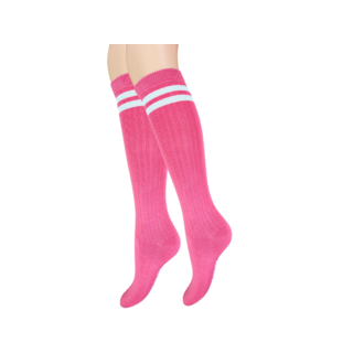 Kniekous Rib Strepen Fuchsia