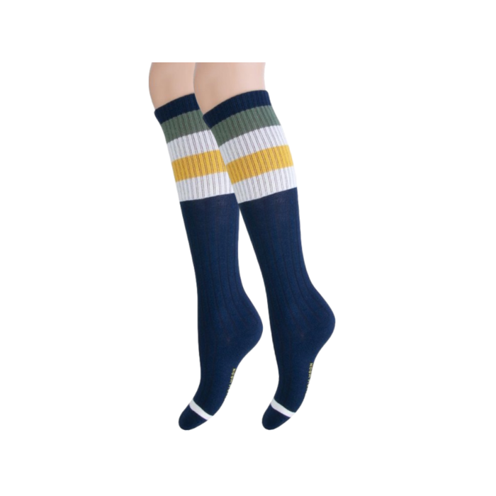 Kniekous - Rib - Gestreept - Marineblauw