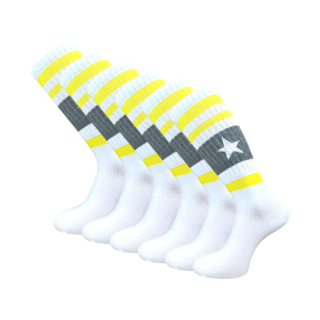 6 paar Kniekousen  Sportlook Ster Wit/Geel