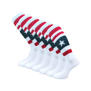 6 paar Kniekousen Sportlook Ster Wit/Rood