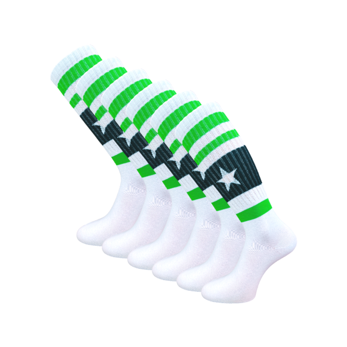 6 paar Kniekousen - Sportlook - Ster - Wit/Groen
