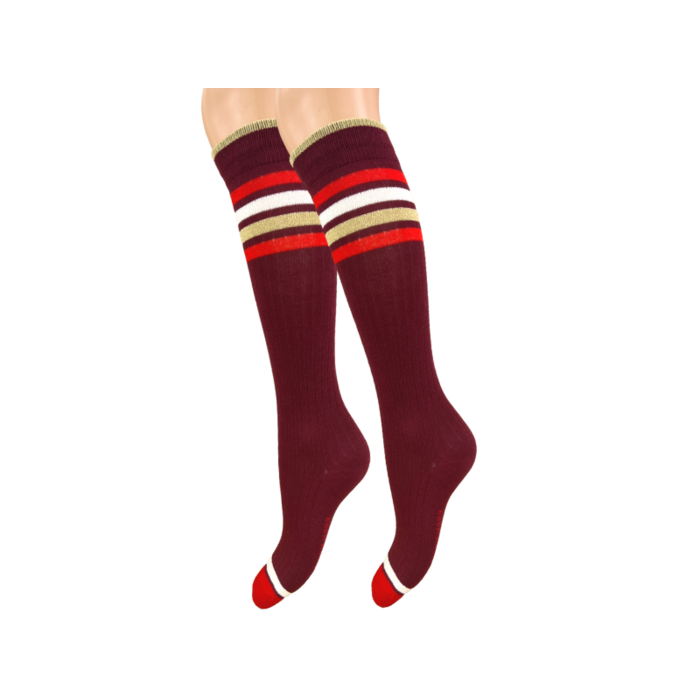 Meisjes Kniekous - Gestreept - Glitter - Goud - Rood