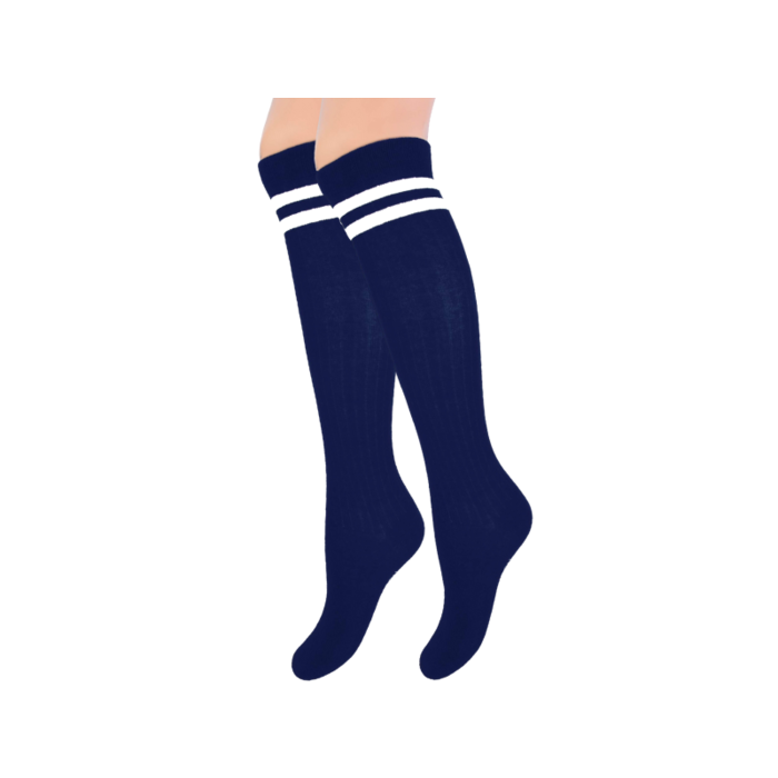 Meisjes Kniekous - Rib - Strepen - Marineblauw