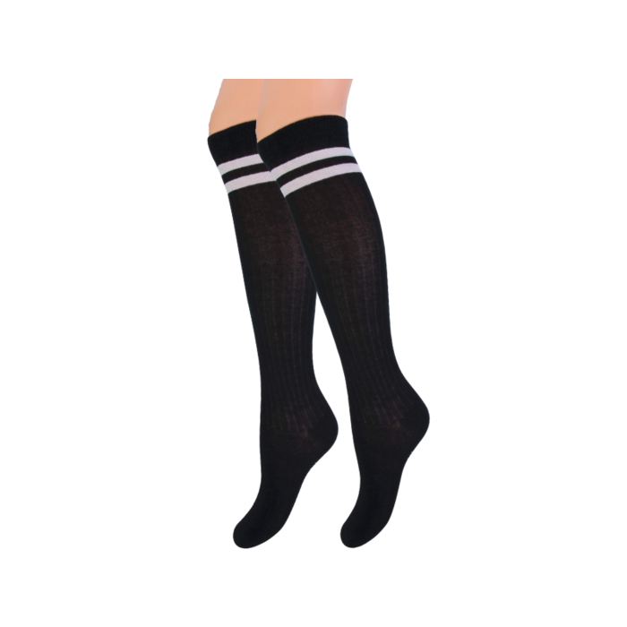 Meisjes Kniekous - Rib - Strepen - Zwart