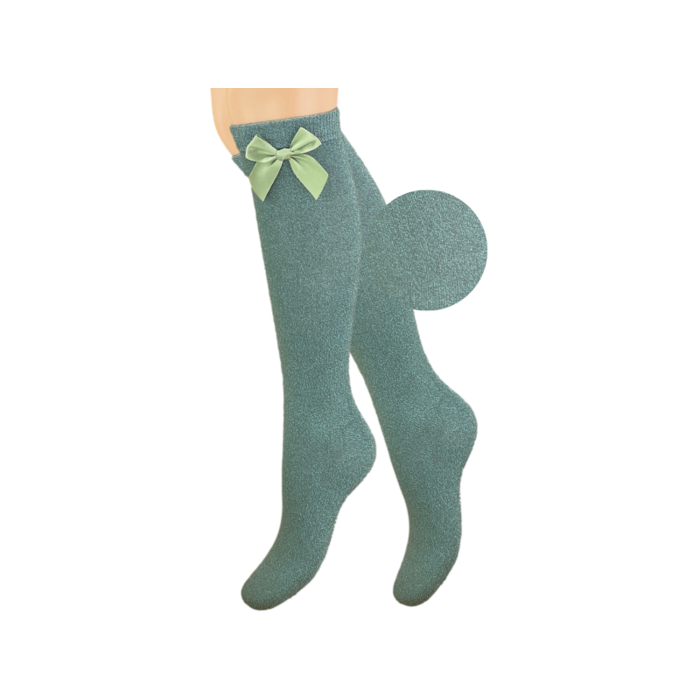 Meisjes Kniekous - Zijde Strikje - Glitter - Mint