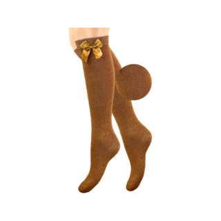 Kniekous Zijde Strikje Glitter Caramel