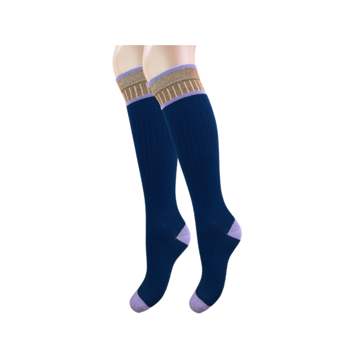 Meisjes Kniekous - Glitter - Brons - Marineblauw